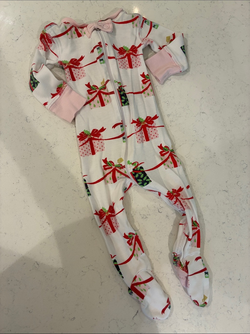 The Beaufort Bonnet Company White Footed One-Piece with Red & Pink Gift Print